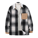 KZZ Men's Plaid Fleece Lined Shirt Jacket Colorblock Pattern