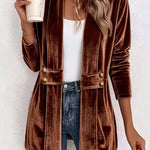 Women's Solid-Color Loose Mid-Length Golden Velvet Cardigan Coat