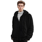 KZZ Men's Solid Drop Shoulder Drawstring Zip Up Hooded Jacket