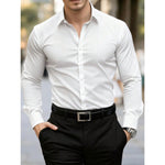 KZZ Men's solid color long-sleeved formal casual business shirt