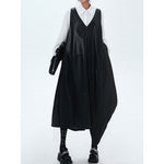 Women's Japanese Asymmetric V Neck Sleeveless Loose Vest Dress