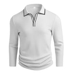KZZ Men's Long Sleeve Polo Shirt Jacquard Fabric Collared Top