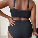 Sexy Plus-Size Solid-Color Spaghetti-Strap High-Waisted Bikini