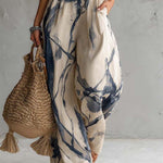 Halter Neck Ink Wash Print Wide Leg Jumpsuit With Pockets