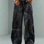 KZZ American Retro 3D Bone Embroidery Washed Jeans