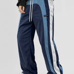 KZZ Men's Colorblock Letter Patched Drawstring Waist Corduroy Pants