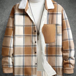 KZZ Men's Plaid Fleece Lined Shirt Jacket Colorblock Pattern