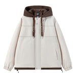 KZZ Men's Colorblock Letter Pocket Longsleeves Drawstring Hooded Jacket