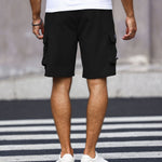 KZZ Men's Solid-Color Cargo Shorts with Flap Pockets