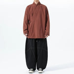 Loose Cotton Layered Cross Front Side Tie Shirt Hanfu