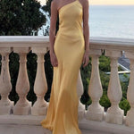 Elegant Slant Shoulder Solid Color Party Dress