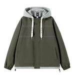 KZZ Men's Colorblock Letter Pocket Longsleeves Drawstring Hooded Jacket