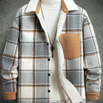 KZZ Men's Plaid Fleece Lined Shirt Jacket Colorblock Pattern