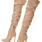 PU Leather Over-the-knee High-heeled Pleated Boots
