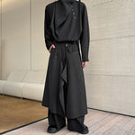 Asymmetric Long-sleeved Shirt and Wide-leg Pants Two-piece Set