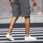 KZZ Men's Solid-Color Cargo Shorts with Flap Pockets