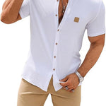 KZZ Plus Size Solid Color Short-Sleeve Button-Up Shirt