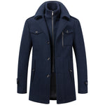 KZZ Men's Solid Color Button Front 2-IN-1 Lapel Overcoat