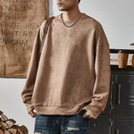 KZZ Men's Solid Color Round Neck Drop Shoulder Long Sleeve Sweatshirt