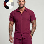 KZZ Men's Two-piece Suit Shirt and Elastic Waist Pants Set