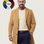 KZZ Men's Solid Button Front Lapel Neck Midi Coat Wear