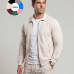 KZZ Sporty Two-piece Set Men's Plain Zip Up Jacket & Drawstring Waist Pants Tracksuit Set