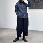 Topstitched Wide-Leg Harem Jeans