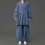 Women's Heavyweight Loose Cross Front Denim Kimono Cardigan Lantern Pants Two-piece Set
