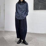 Topstitched Wide-Leg Harem Jeans