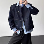 Striped Patchwork Shirt Collar Faux Two-piece Jacket