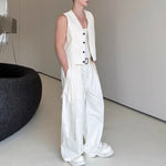 Casual Short Cardigan Vest Wide Leg Trousers Workwear Two-piece Set