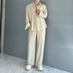 Cotton-Linen Long-Sleeve Shirt Wide-Leg Pant Casual Two-piece Set