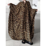 Women's Leopard Print Loose Belted Batwing Sleeve Dress