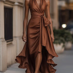 The Spark | Satin Dress with Draped Waist