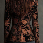 Women’s Black And Bronze Floral Print Tailored Blazer