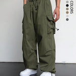 KZZ Loose Solid Pocket Drawstring Waist Overalls