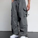 KZZ Loose Solid Pocket Drawstring Waist Overalls