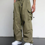 KZZ Loose Solid Pocket Drawstring Waist Overalls