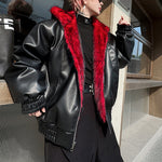 Winter Faux Fur Reversible Hooded Leather Coat
