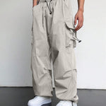 KZZ Loose Solid Pocket Drawstring Waist Overalls