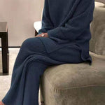 Long-sleeved solid color knitted casual sweater two-piece