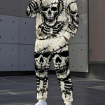 KZZ Men's Halloween Skull Print Hoodie and Pants Set