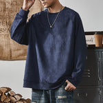 KZZ Men's Solid Color Round Neck Drop Shoulder Long Sleeve Sweatshirt
