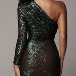 One-shoulder Wrapped Sequins Evening Dress