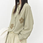 Women's Floral Patchwork Curved Hem Long-sleeved Shirt