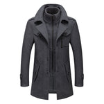 KZZ Men's Solid Color Button Front 2-IN-1 Lapel Overcoat