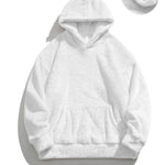 KZZ Men's Solid Pocket Long Sleeve Fuzzy Hoodie
