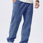 KZZ Men's Regular Fit Patched Drawstring Waist Jeans
