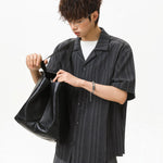 KZZ Men's Loose-Fit Striped Collared Shirt