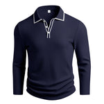 KZZ Men's Long Sleeve Polo Shirt Jacquard Fabric Collared Top